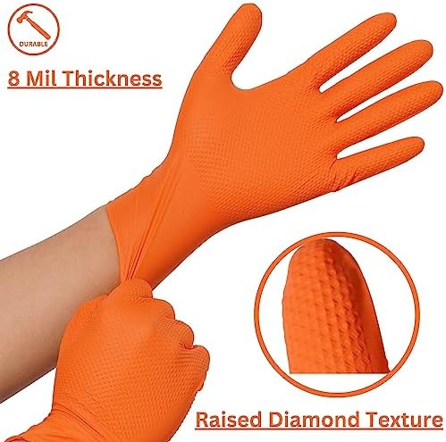 Industrial Nitrile Gloves 8 Mil Heavy Duty Orange