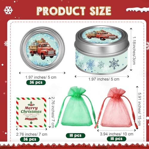 MTLEE 36 Pack Christmas Soy Wax Candles with Organza Bags and Cards