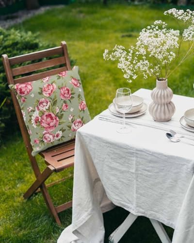 Outdoor Waterproof Throw Pillows Pink Flowers Peony Sage Green Pack of 2