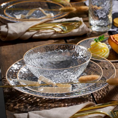 R-kay 100 Pack Clear Plastic Plates with Gold Rim