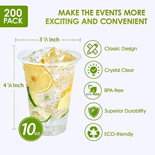 Lilymicky 200 Pack 10 oz Clear Plastic Cups for Parties