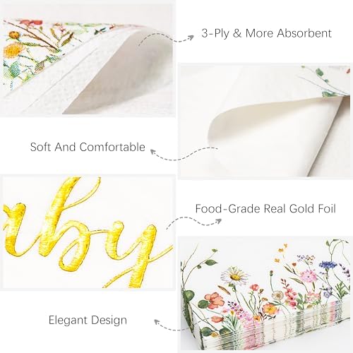 Crisky Bridal Shower Napkins Gold Foil Design 3 Ply 50 Count