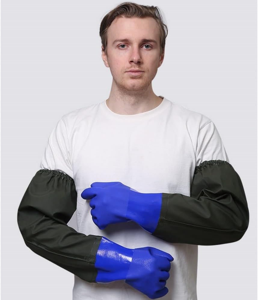 Qilerongrong Long Arm Waterproof Rubber Gloves for Household and Outdoor Use