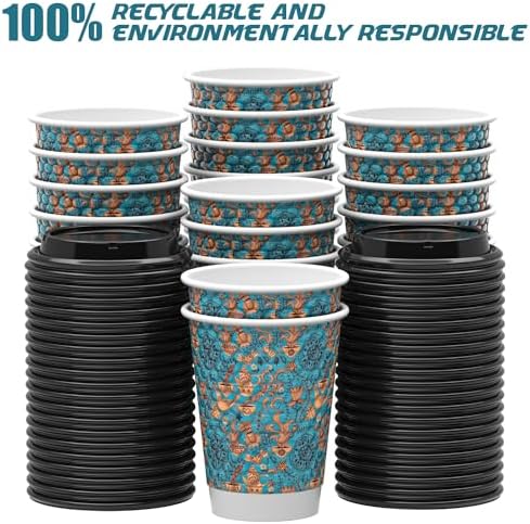 Qunclay Disposable Paper Coffee Cups with Lids 12 oz
