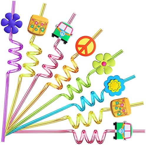 24 Piece 60s Hippie Party Straws with Tie Dye Design