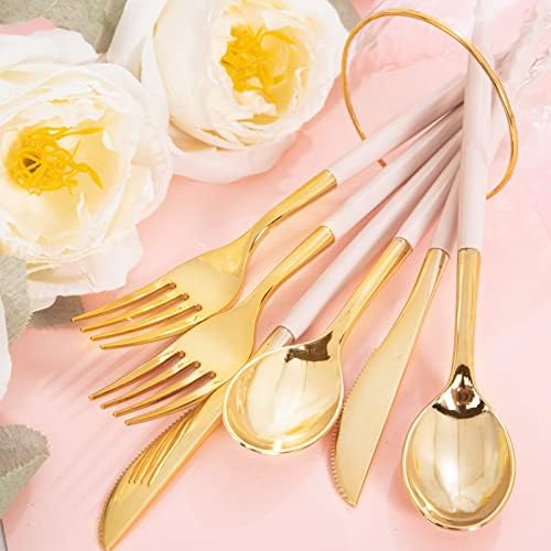 Rubtlamp 90Pcs Gold Plastic Silverware Set