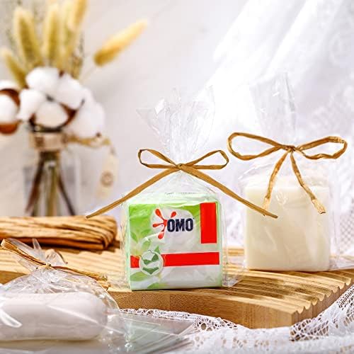 Tudomro 100 Pcs Clear Cellophane Soap Bags with Raffia Rope