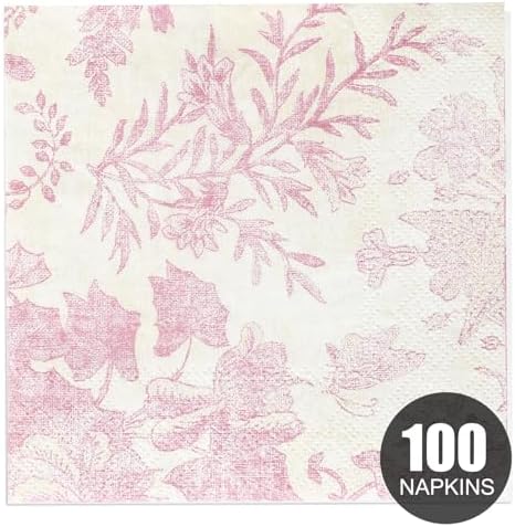 100 Pack Pink Floral Cocktail Napkins for Parties