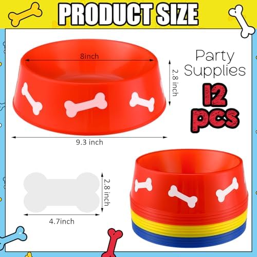 12 Piece Dog Paw Plastic Bowls Birthday Party Supplies Blue Yellow Red