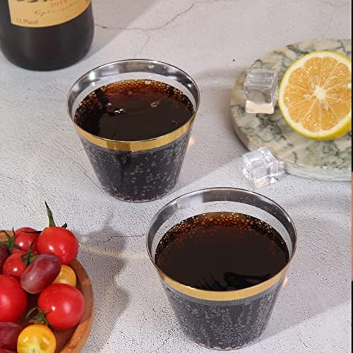 Tobvory 100 Pack Gold Rimmed Plastic Cups 9 oz