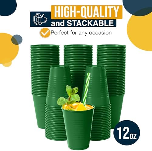 Exquisite 12 Oz Green Plastic Cups 50 Pack