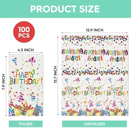 Horaldaily 100 Birthday Disposable Paper Napkins with Balloon Design