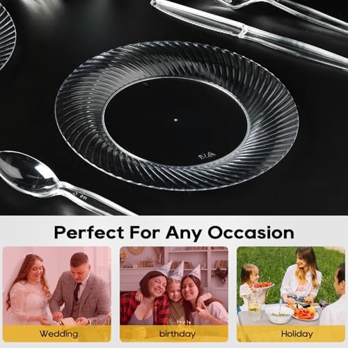 FOCUSLINE 10 Inch Clear Plastic Plates 100 Count