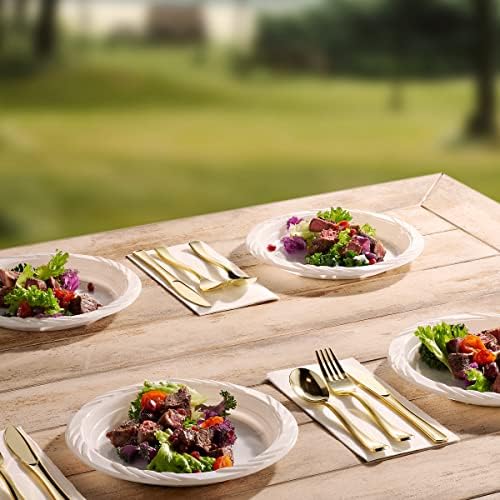 200 Pack White Plastic Dinner Plates 9 Inch