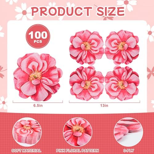 100Pcs Pink Flower Shaped Disposable Napkins for Parties and Events