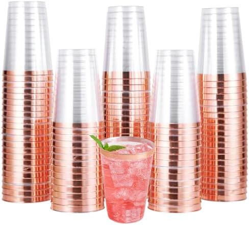 JOLLY CHEF 100 Pack Rose Gold Rim Disposable Cups