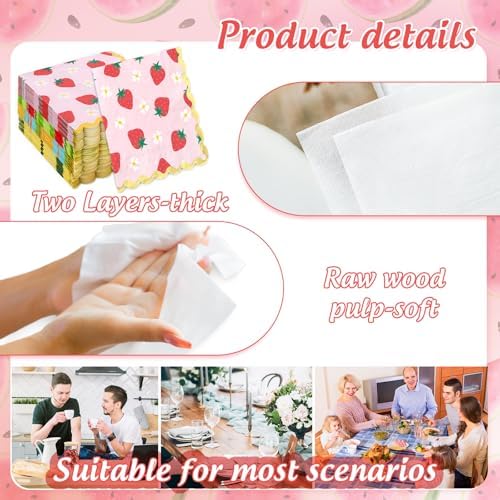 100Pcs Fruit Foil Scalloped Napkins with 4 Designs for Parties
