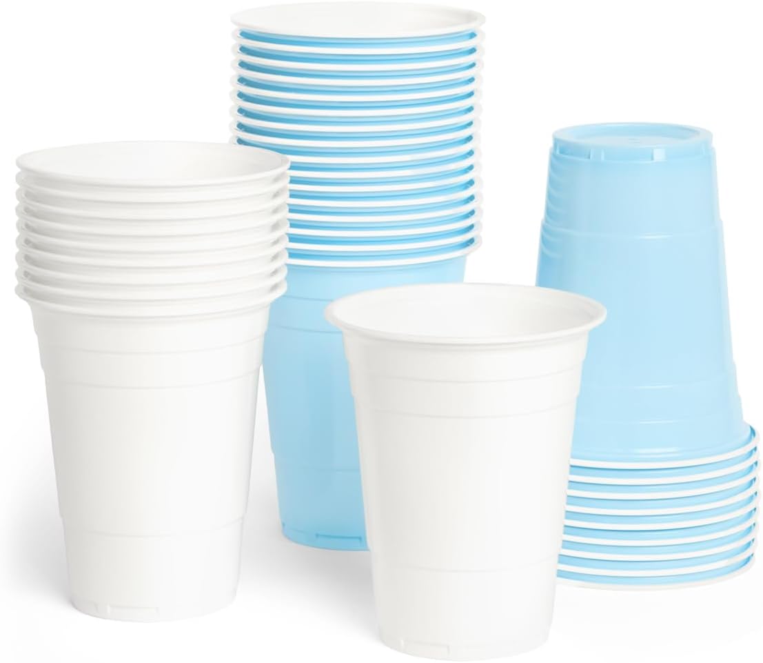 Xo Fetti Blue and White Plastic Cups 50 Pack 16 Oz