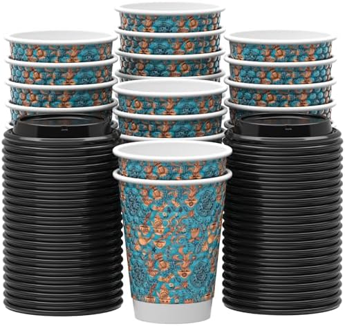 Qunclay Disposable Paper Coffee Cups with Lids 12 oz
