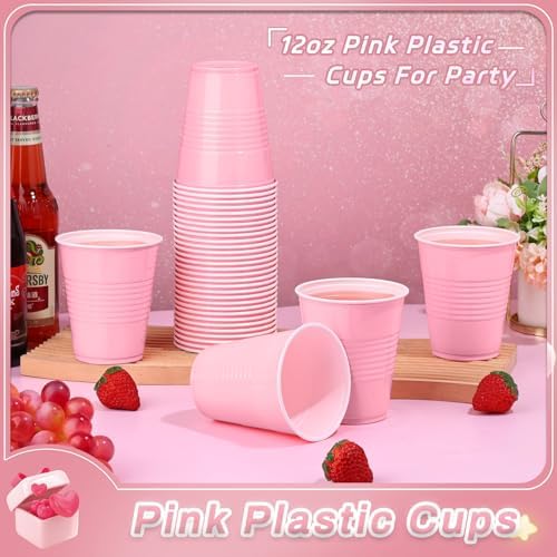 Dualshine 100 Pink Plastic Cups 12 oz Disposable