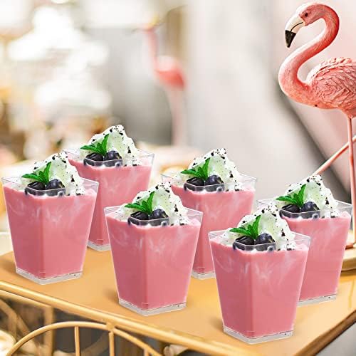 SHOPDAY 5 oz Plastic Dessert Cups 50 Pack with Spoons