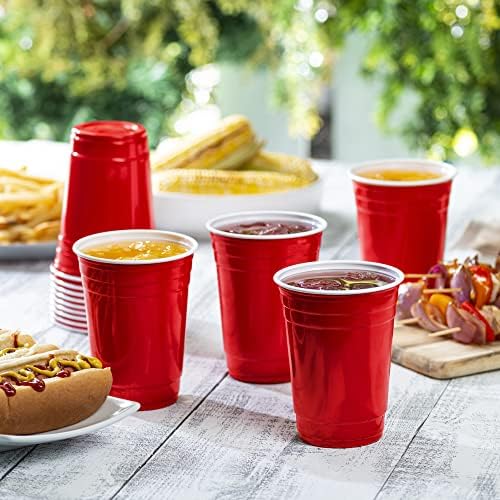 Gusto 18 oz Red Plastic Cups 100 Count for Parties