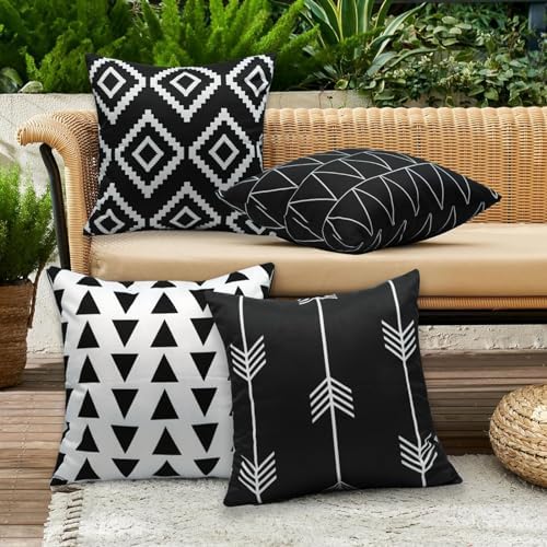 Waterproof Throw Pillow Covers Set of 4 18x18 Black and White