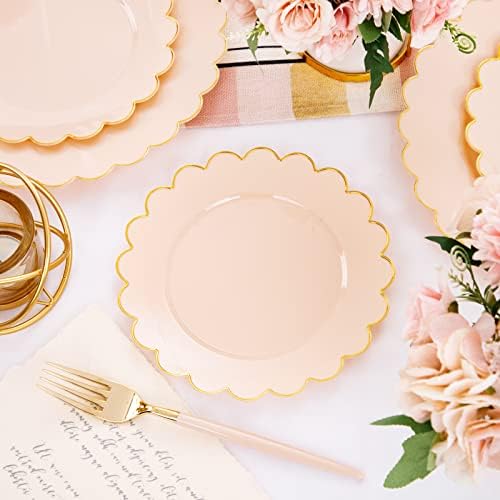 LIYH 60 Pcs Pink Gold Plastic Plate Set