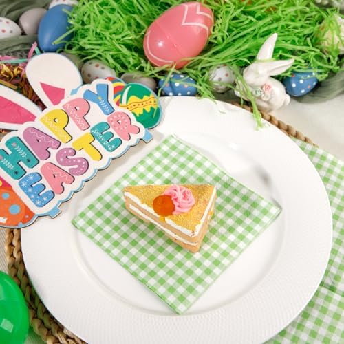 FLOWERCAT 100 Count 2 Ply Green Checkered Napkins 5x5 Inches