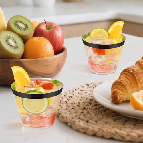 100pcs 9oz Elegant Black Rimmed Plastic Cups