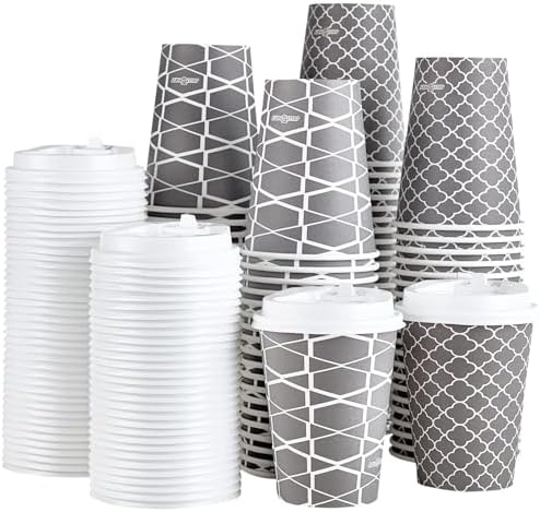 Jolly Party 12 oz Disposable Coffee Cups with Lids 100 Set