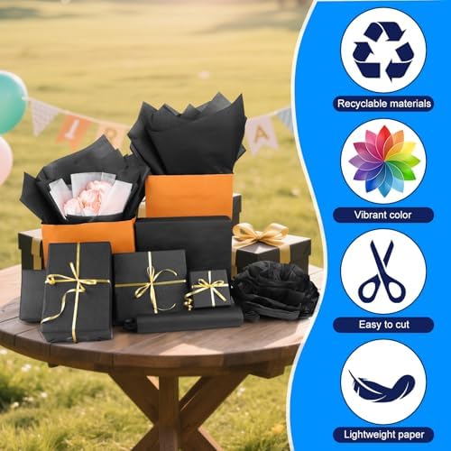 120 Sheets Black Tissue Paper for Gift Wrapping