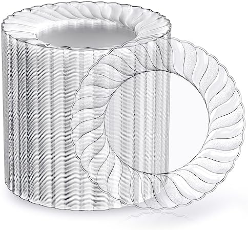 FOCUSLINE 100 Count 6 Inch Clear Plastic Plates for Events