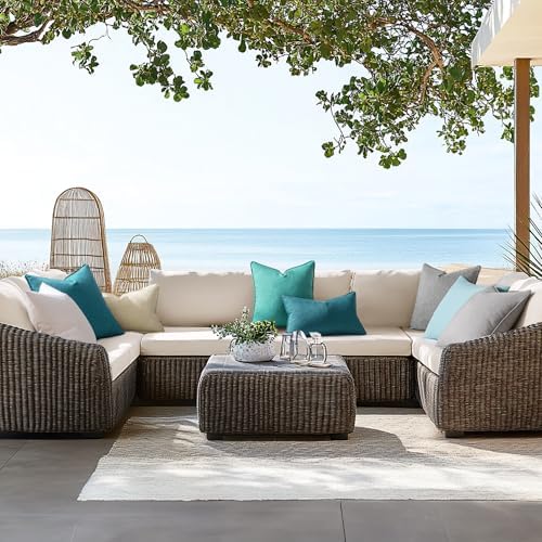 EMEMA 2 Pack Waterproof Outdoor Throw Pillow Covers 12x20 Inch Turquoise
