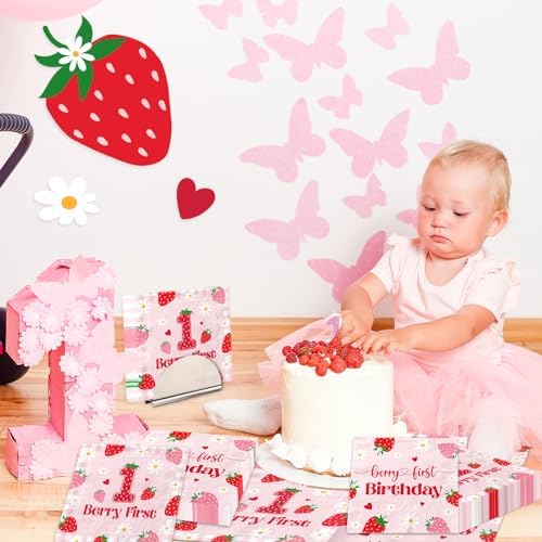 48pcs Strawberry First Birthday Napkins for Girls
