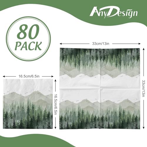 AnyDesign 80 Pack Green Misty Forest Paper Napkins