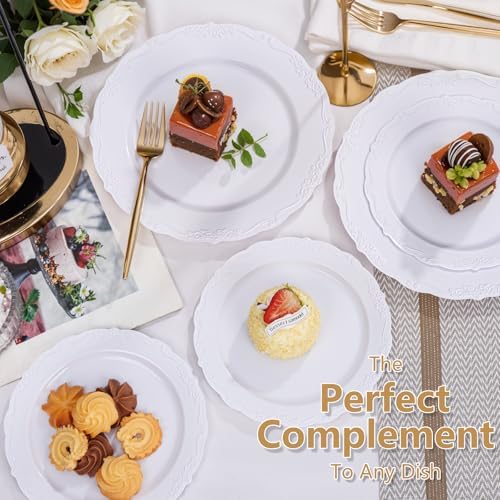 U-QE 100 Piece White Disposable Plates - Premium Hard Plastic for Events