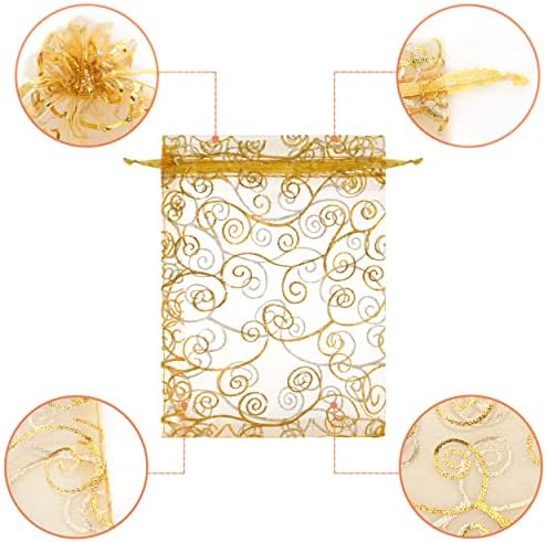 Staruby Gold Sheer Organza Gift Bags 100Pcs 5x7 Inch Drawstring Mesh Party Pouches