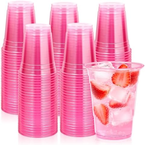 KesaPlan 100 Pack Pink Plastic Party Cups 16 oz