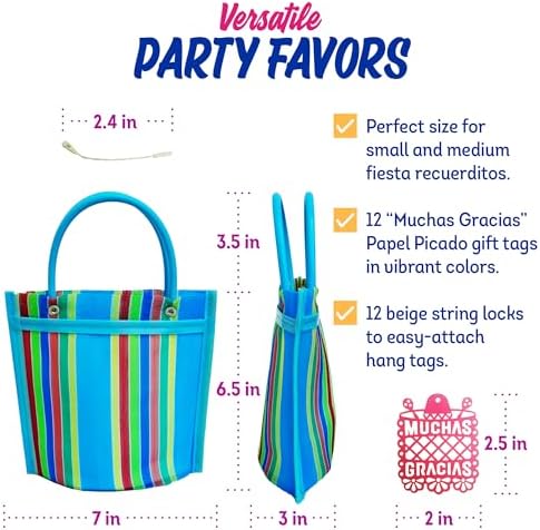 12 Mini Mercado Bags for Fiesta Mexicana Party Favors