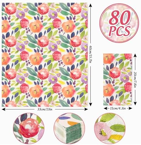 80 Pack Floral Watercolor Dinner Napkins