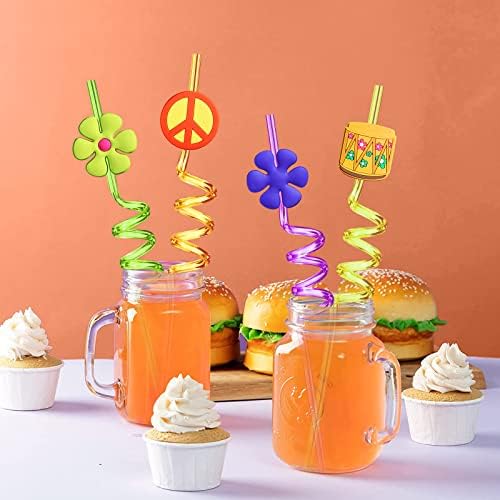 24 Piece 60s Hippie Party Straws with Tie Dye Design
