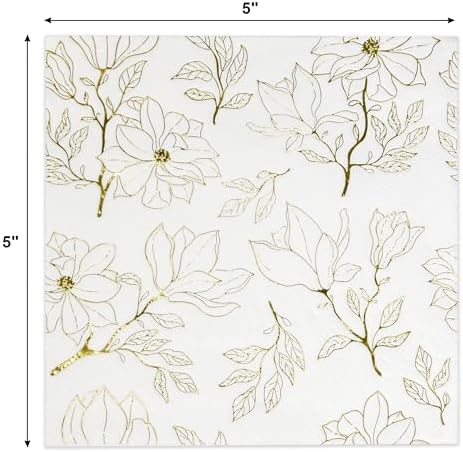 Gift Boutique Floral Napkins Gold White Disposable 10x10 Inches