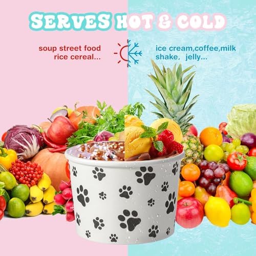 Patelai 50 Count 8 oz Paw Print Ice Cream Cups Disposable Dog Bowls