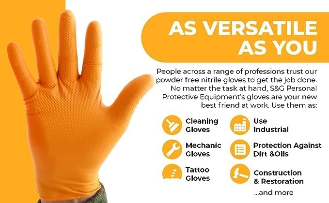 SG Orange Nitrile Gloves 100 Pcs Heavy Duty Powder-Free