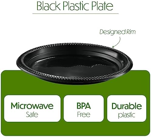 PLASTICPRO 100 Pcs Black Plastic Plates 9 Inch Disposable