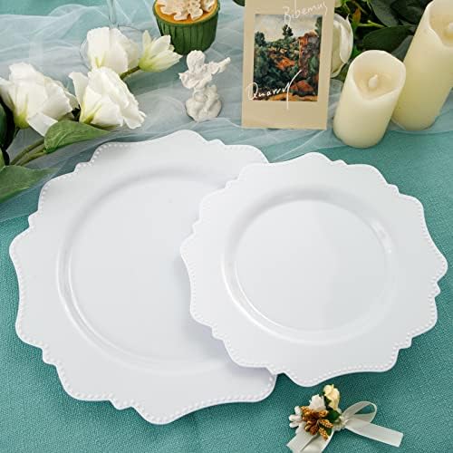 COLOSUS 60pcs White Disposable Plastic Plates for Parties