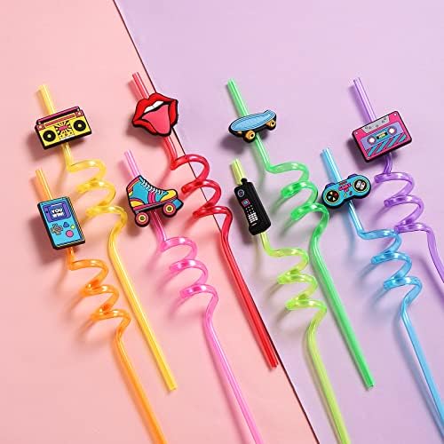 24 Retro 90s Party Straws with Cleaning Brush