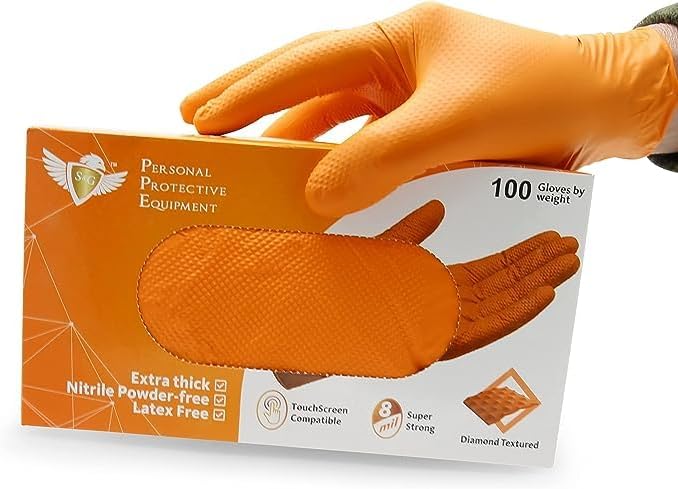 SG Orange Nitrile Gloves 100 Pcs Heavy Duty Powder-Free