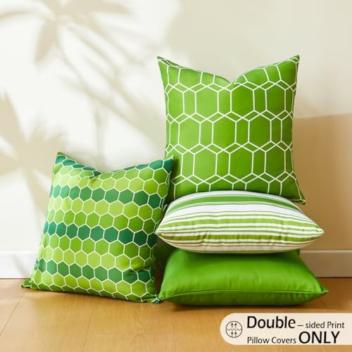 CARRIE HOME Waterproof 18x18 Green Pillow Covers Set of 4